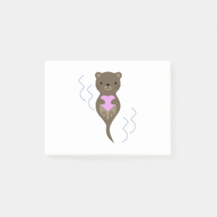 Post-it® Jolie loutre serrant un cœur rose