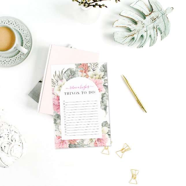 Post-it® Jolie végétation florale tropicale | Monogramme (Créateur téléchargé)