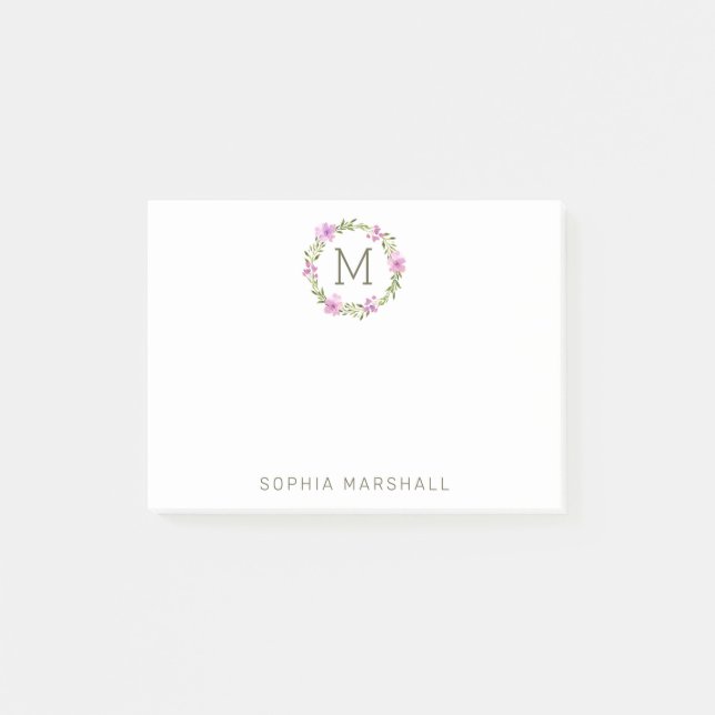 Post-it® Jolie verdure monogramme couronne fleurie (Devant)