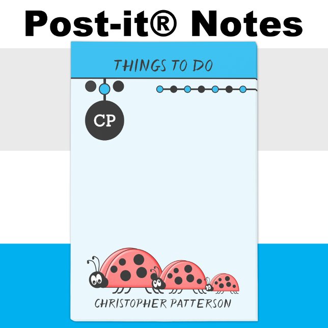 Post-it® Jolies coccinelles choses à faire nom enfants bleu (Créateur téléchargé)