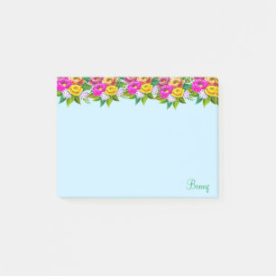 Post-it® Jolies fleurs multicolores sur fond bleu clair