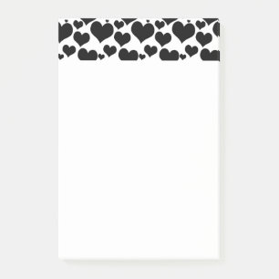 Post-it® Jolis cœurs noirs sur fond blanc pour votre Saint-