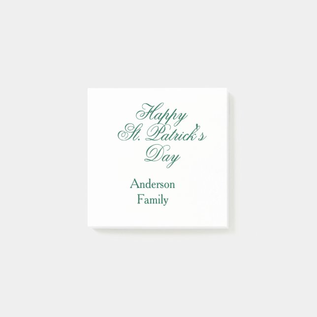 Post-it® Joyeuse Saint-Patrick famille nom vert minimal (Devant)
