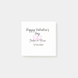 Post-it® Joyeuse Saint-Valentin cœur rose ruban nom date st