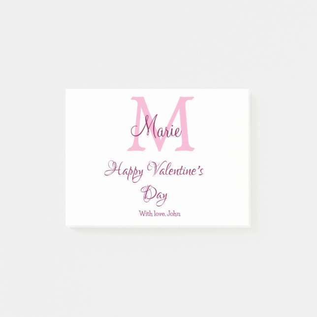 Post-it® Joyeuse Saint-Valentin monogramme rose nom amour f (Devant)