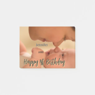 Post-it® Joyeux 1er anniversaire enfants bébé mère noir jau