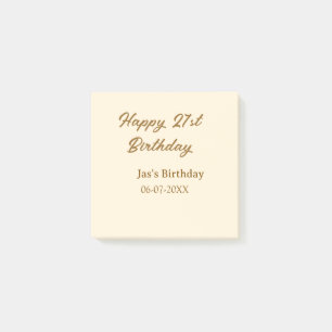 Post-it® Joyeux 21e anniversaire marron pastel jaune nom da