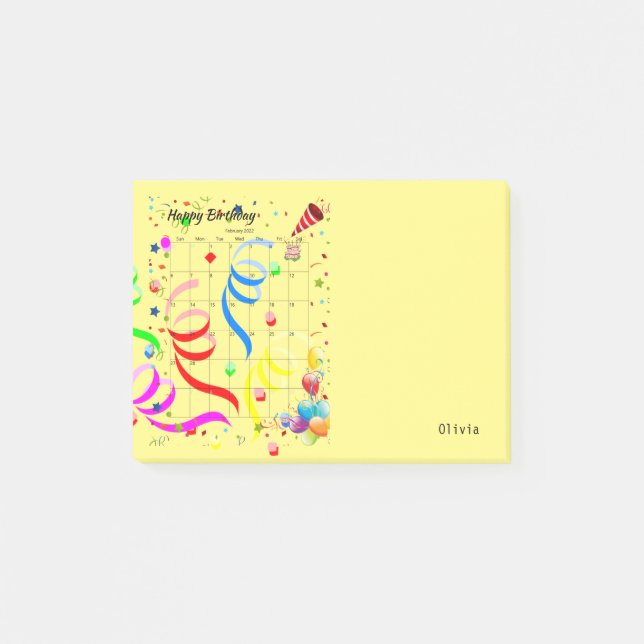 Post-it® Joyeux anniversaire Février 2022 Post-it Notes (Devant)