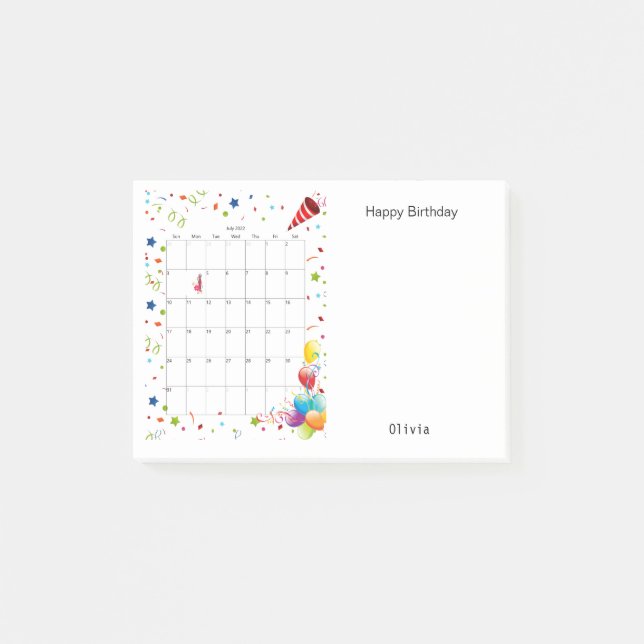 Post-it® Joyeux anniversaire juillet 2022 Post-it Notes (Devant)
