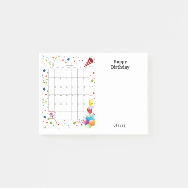 Post-it® Joyeux anniversaire Octobre 2022 Post-it Notes (Devant)