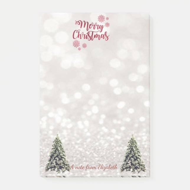 Post-it® Joyeux Noël, Glittery Bokeh, Pine Trees (Devant)