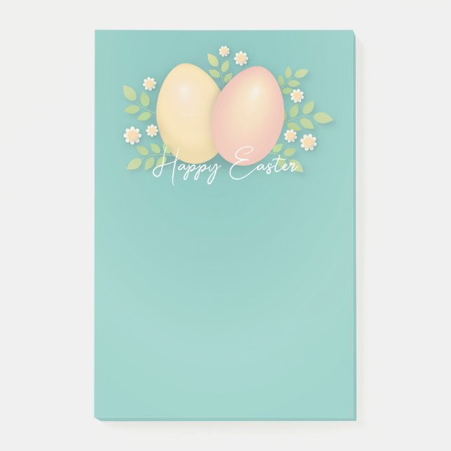Post-it® Joyeux oeufs de Pâques dans un design floral bleu  (Devant)