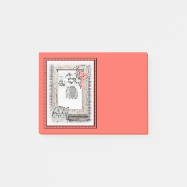 Post-it® Keeshond Noël hiver fenêtre Peinture Chien Art (Devant)