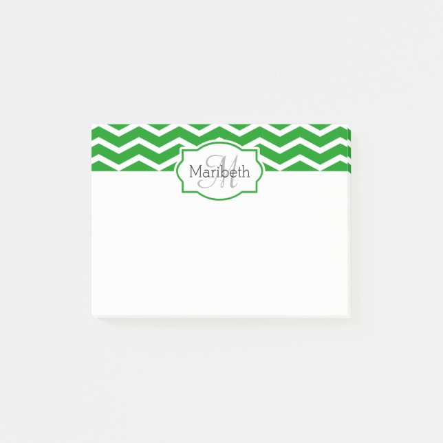 Post-it® Kelly Green Chevron Nom Monogramme (Devant)