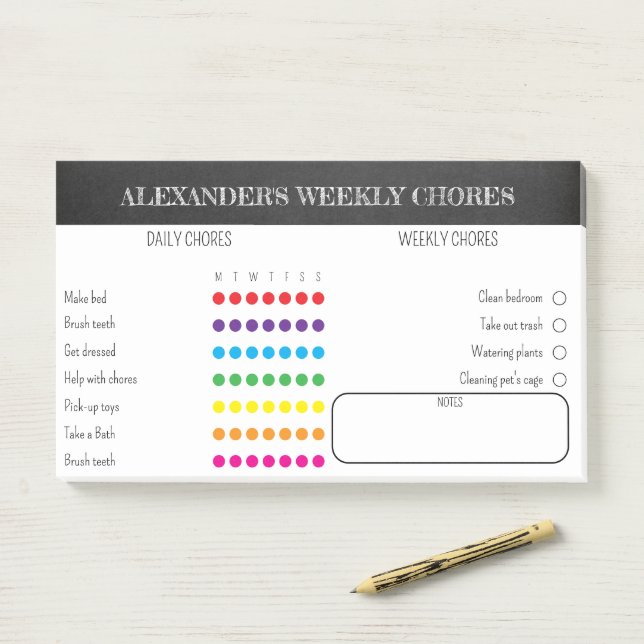 Post-it® Kids Weekly Chores Notes (Sur un bureau)