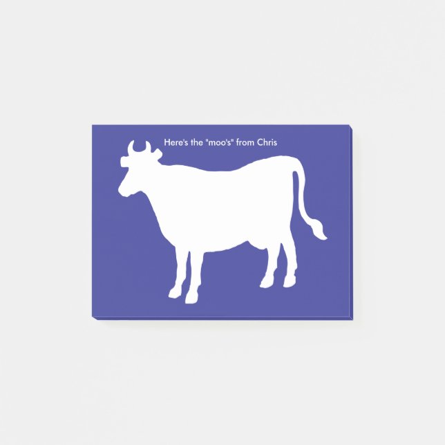Post-it® La vache drôle "voici monogramme bleu des MOO" (Devant)