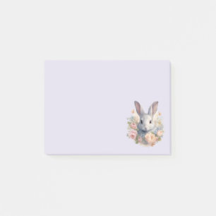 Post-it® Lapin Entouré de Fleurs Pastel Mignon