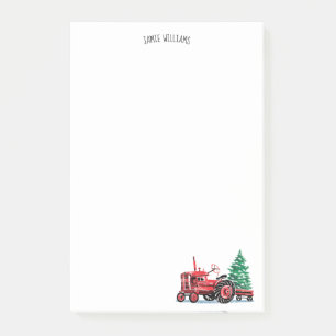Post-it® L'arbre de Noël vintage rouge de tracteur ajouten