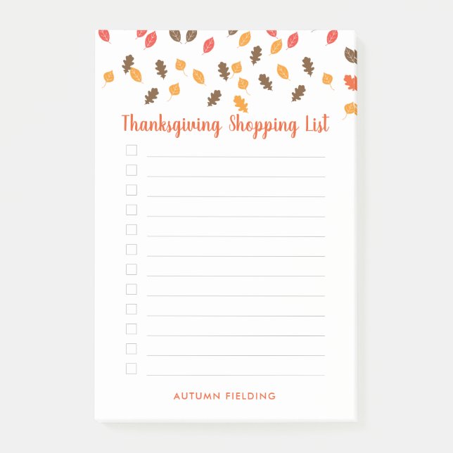 Post-it® L'automne quitte Thanksgiving Liste d'achats (Devant)