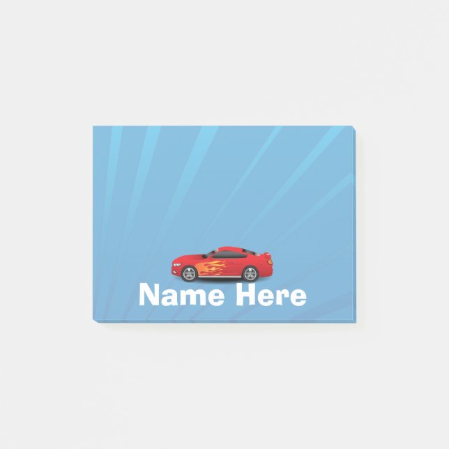 Post-it® Le bleu lumineux avec la voiture de sport rouge (Devant)