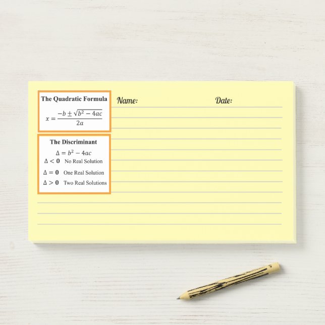 Post-it® Le Bloc-notes Discriminant & Formule Quadratique (Sur un bureau)