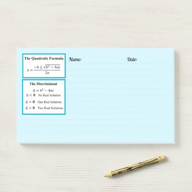 Post-it® Le Bloc-Notes du Discriminant & de la Formule Quad (Sur un bureau)