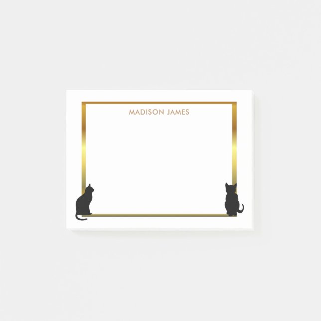 Post-it® Le chat noir moderne silhouette le cadre d'or (Devant)