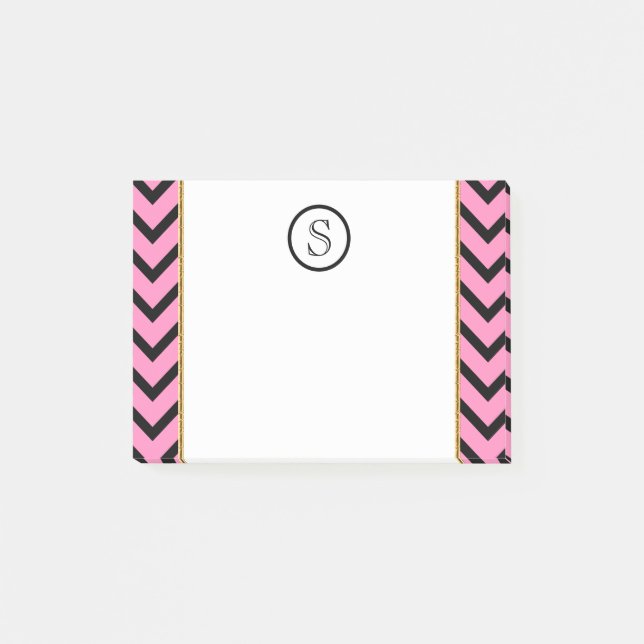 Post-it® Le chevron monogramme personnalisé en or noir rose (Devant)