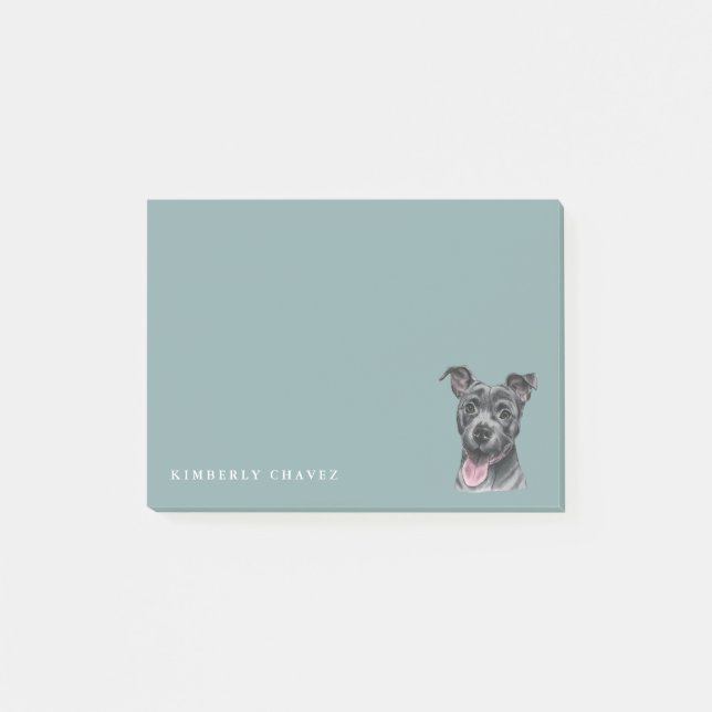 Post-it® Le chien gris heureux de pitbull dessinant | (Devant)