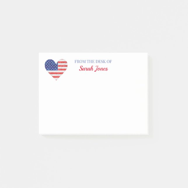 Post-it® Le drapeau américain au coeur amoureux patriotique (Devant)