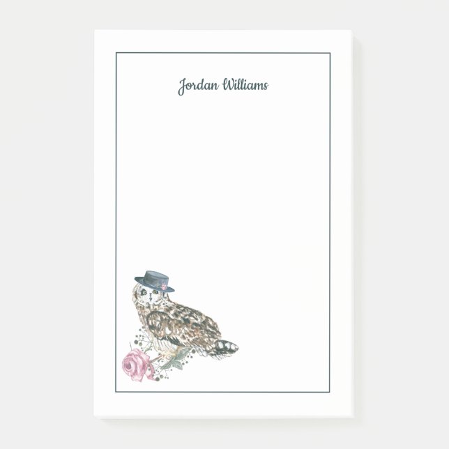Post-it® Le hibou d'aquarelle | ajoutent votre nom (Devant)