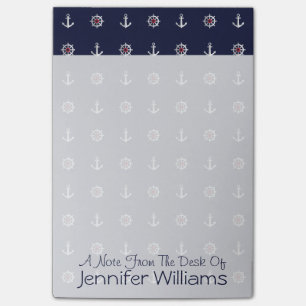 Post-it® Le motif blanc et bleu rouge d'Ancre ajoutent