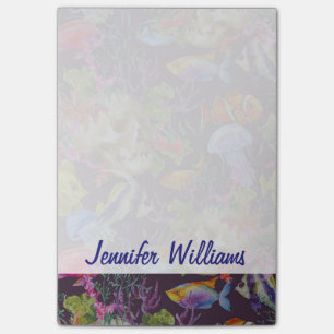 Post-it® Le motif grunge   de vie marine ajoutent votre nom