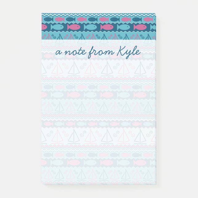 Post-it® Le motif superbe | de poissons et de voilier (Devant)