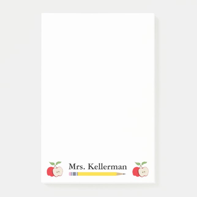 Post-it® Le nom du professeur avec des pommes et crayonnent (Devant)