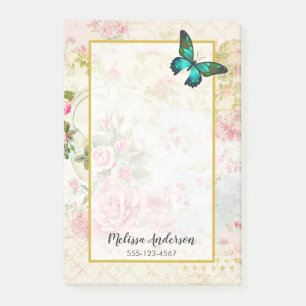 Post-it® Le papillon vert d'Emeraude sur le collage Vintage