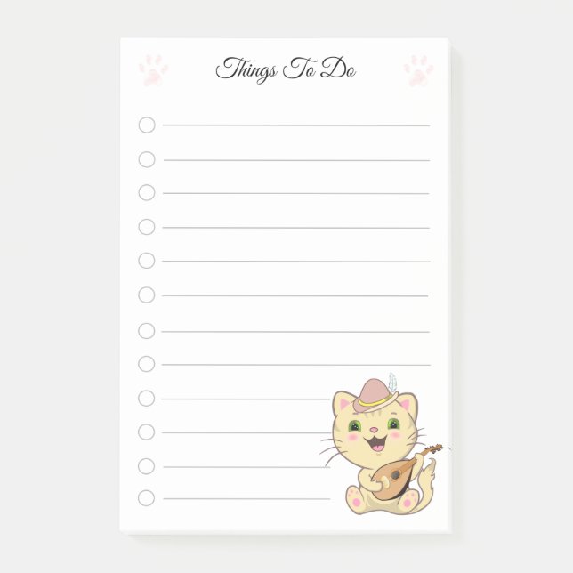 Post-it® Les choses à faire et mignonne chat musical (Devant)