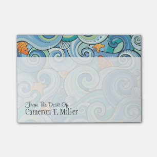 Post-it® Les poissons parmi le motif de vagues   ajoutent