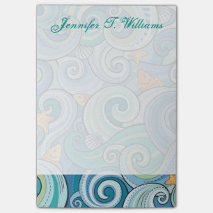 Post-it® Les poissons parmi le motif de vagues   ajoutent
