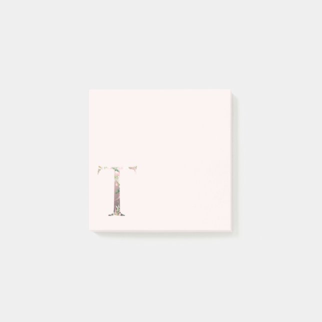 Post-it® LETTRE Florale "T" Notes du monogramme (Devant)