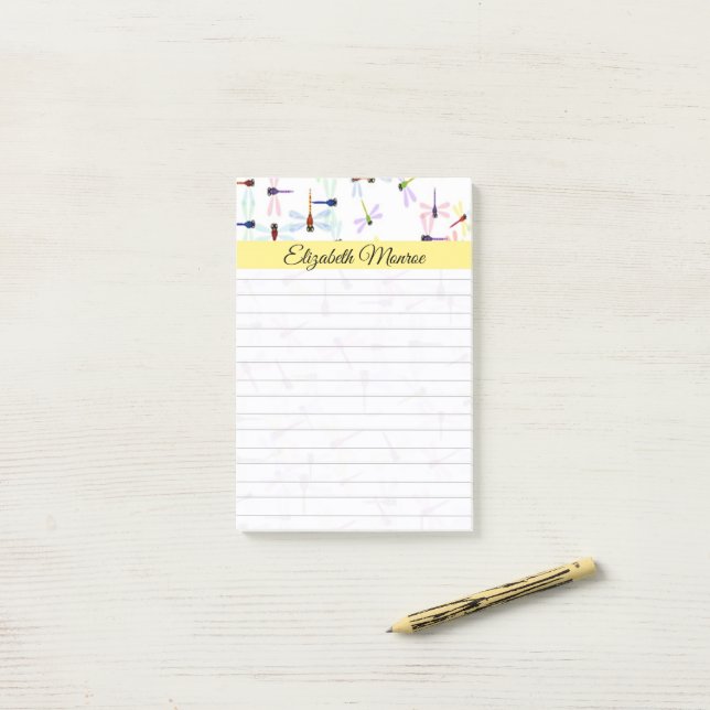 Post-it® libellules colorées personnalisées (Sur un bureau)