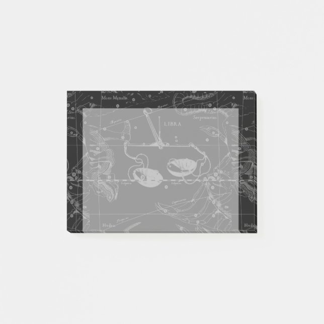 Post-it® Libra Constellation Hevelius 1690 Carte sur Noir (Devant)