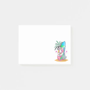 Post-it® Licorne avec planche de surf sur la plage