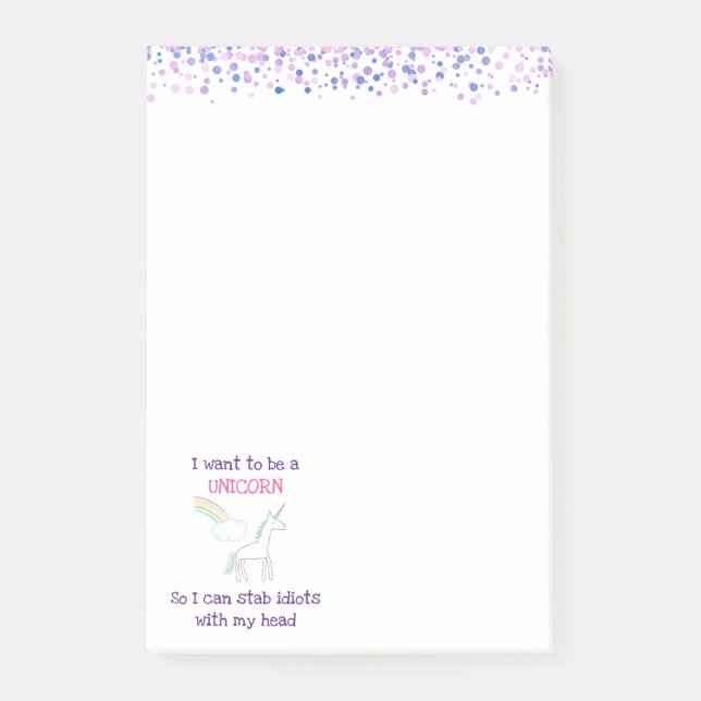 Post-it® Licorne Edge avec Arc-en-ciel et Confettis Drôle (Devant)