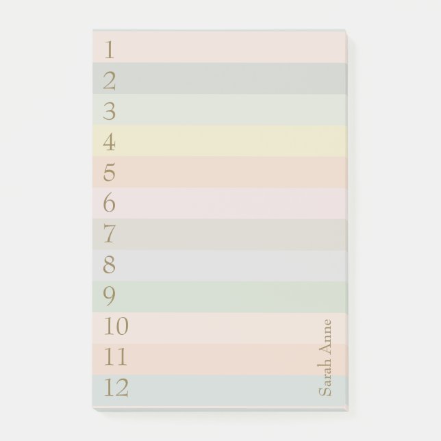 Post-it® Lignes pastel avec de grands nombres d'or (Devant)