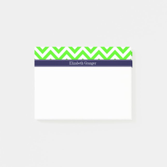 Post-it® Lime Green LG Chevron Navy Blue Nom Monogramme (Devant)