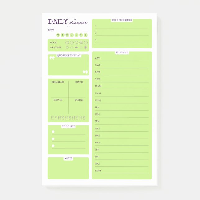 Post-it® Lime Green Minimalist Daily Planner Template (Devant)
