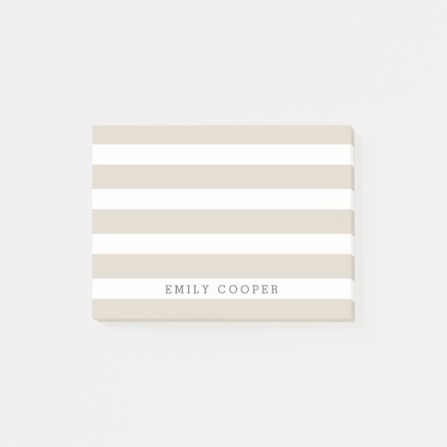 Post-it® Linge Beige et blanc Classic rayures Monogramme (Devant)