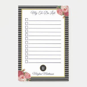Post-it® Liste Chic De Monogrammes Floraux Noirs À Faire