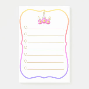 Post-it® Liste de choses à faire Licorne et cadre arc-en-ci